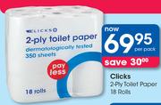 Clicks 2 Ply Toilet Paper-18 Rolls Per Pack