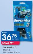Super Max 3 Men's 5 Disposable Razors-Per Pack