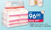 Clicks Baby Wipes 6x80-Per Pack
