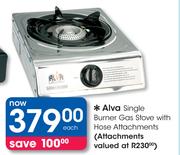 Alva Single Burner Gas Stove With Hose Attachments