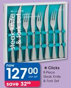 Clicks 8 Piece Steak Knife & Fork Set-Per Set