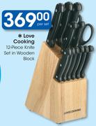 Love Cooking 12 Piece Knife Set In Wooden Block-Per Set