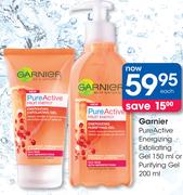 Garnier PureActive Energizing Exfoliating Gel 150Ml Or Purifying Gel 200Ml-Each