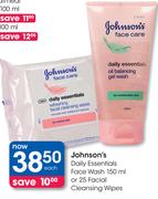 Johnson's Daily Essentials Face Wash 150Ml Or 25 Facial Cleansing Wipes-Each