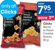 Clicks Bacon Or Prawn Cocktail Snacks-50G Per Pack