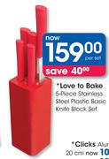 Love To Bake 5-Piece Stainless Steel Plastic Basic Knife Block Set