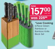 Love Cooking 6-Piece Green Rainbow Or Bamboo Knife Block Set-Per Set