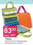 Clicks Travel Fold Out Hanging Bag Orange, Teal Or Fuschia Each