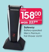 Safeway Battery-Operated Men's Premium Foil Shaver-S32701 Each