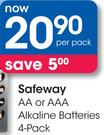 Safeway 4-Pack AA Or AAA Alkaline Batteries