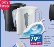 Clicks 1.7Litre Automatic Kettle Or 1200Watt Steam Iron JA2365-Each