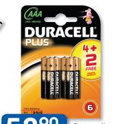 Duracell AAA 4 + 2 Pack Batteries 
