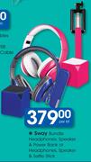 Sway Bundle Headphones, Speaker & Power Bank Or Headphones, Speaker & Selfie Stick-Per Kit