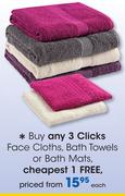 Clicks Face Cloths, Bath Towels Or Bath Mats-Each