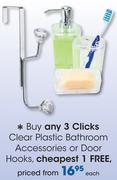 Clicks Clear Plastic Bathroom Accessories Or Door Hooks-Each