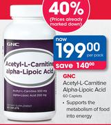 GNC Acetyl-L-Carnitine Alpha-Lipoic Acid 60 Caplets-Per Pack