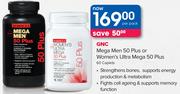 GNC Mega Men 50 Plus Or Women's Ultra Mega 50 Plus 60 Caplets-Per Pack