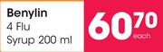 Benylin 4 Flu Syrup-200ml Each