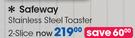 Safeway Stainless Steel Toaster 2 Slice