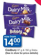 Cadbury Slabs-87g & 150g Each