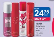 Revlon Body Spray For Women-90ml For Men-120ml Each