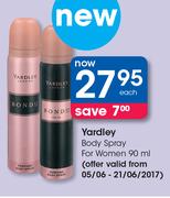 Yardley Body Spray For Women-90ml Each
