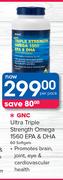 GNC Ultra Triple Strength Omega 1560 EPA & DHA 60 Softgels-Per Pack