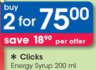 Clicks Energy Syrup-2 x 200ml