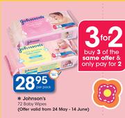Johnsons 72 Baby Wipes-Per Pack