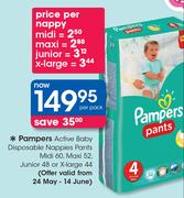 Pampers Active Baby Disposable Nappies Pants (Midi 60,Maxi 52,Junior 48 Or X-Large 44)-Per Pack