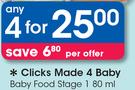 Clicks Made 4 Baby Food Stage 1-4 x 80ml Per Offer