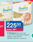 Pampers Premium Care Jumbo Pack Disposable Nappies(NB 108,Mini 96,Midi 80,Maxi 66, Junior 56)-Per PK