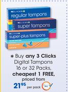 Clicks Digital Tampons 16 Or 32 Packs-Per Pack