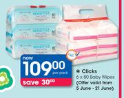 Clicks 6 x 80 Baby Wipes-Per pack