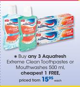 Aquafresh Extreme Clean Toothpastes Or Mouthwashes-500ml Each