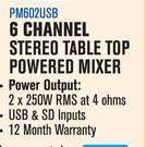 Dixon 6 Channel Stereo Table Top Powered Mixer PM602USB