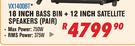 DXN Pro 18 Inch Bass Bin + 12 Inch Satelite Speakers (Pair) VX1400BT