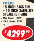 DXN Pro 15 Inch Bass Bin + 10 Inch Satelite Speakers (Pair) VX1300BT