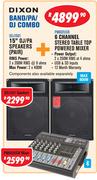 Dixon Band/PA/DJ Combo Of 15" DJ/PA Speakers (Pair) SDJ1501 & 6 Channel Table Top Mixer PM602USB