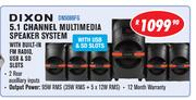 Dixon 5.1 Channel Multimedia Speaker System With Built In FM Radio, USB & SD Slots DN5086FG 