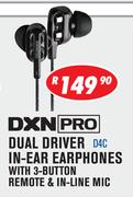 DXN Pro Dual Driver In Ear Earphones With 3 Button Remote & In Line Mic D4C