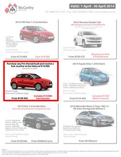 McCarthy Call-A-Car : April Specials (Until 30 April 2014), page 1