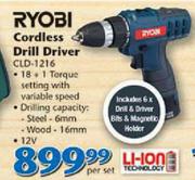 Ryobi Cordless Drill Driver CLD-1216-Per Set