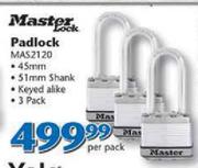Master Lock Padlock MAS2120-Per Pack