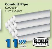 Conduit Pipe K0000034-4m x 20mm Each