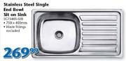 Stainless Steel Single End Bowl Sit On Sink
