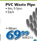 SABS PVC Waste Pipe 6m E-Spec 40mm WPE213-Each
