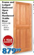 Swartland Frame And Ledged Battened Open Back Hardwood Stable Door 813x2032x40mm KYD1S-OB