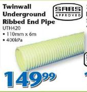 Twinwall Underground Ribbed End Pipe 110mm x6m 400kPa