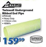 Marley 400kPa Twinwall Underground Ribbed End Pipe UTHS420-110mmx6m Each